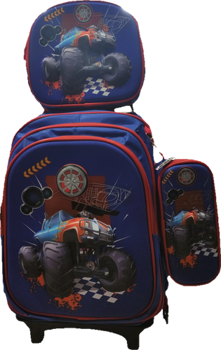 برند مونزا طرح ماشین سه تیکه با جامدادی و کیف غذا