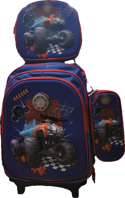 برند مونزا طرح ماشین سه تیکه با جامدادی و کیف غذا